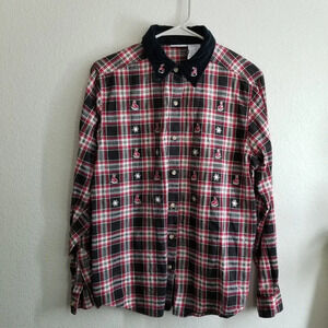 Vintage Bobbie Brooks Womens Button-Up Shirt Top L Cotton Plaid Long Sleeve